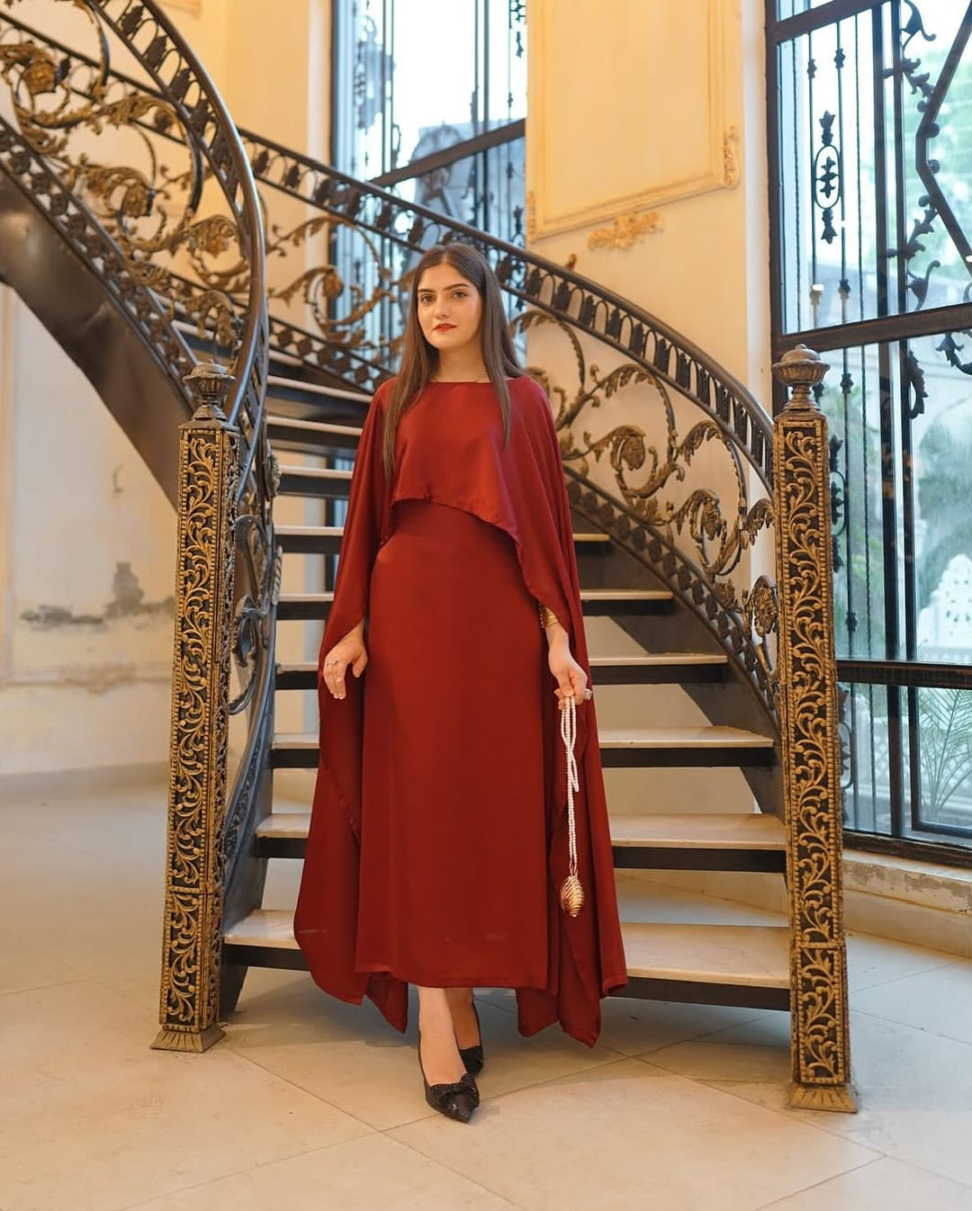 Maroon cape maxi