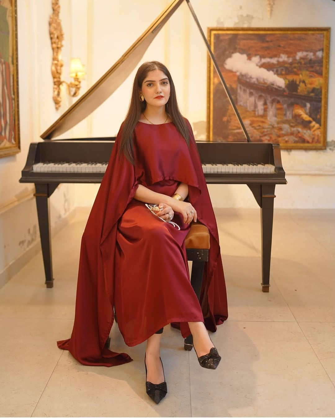 Maroon cape maxi